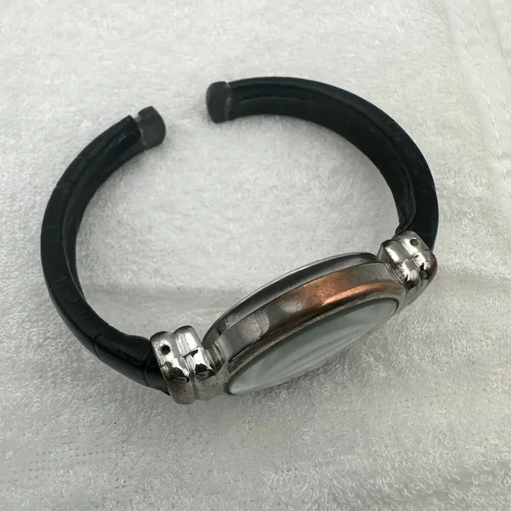 Studio Time Quartz Bangle Watch Silver Tone White Dial Black Band